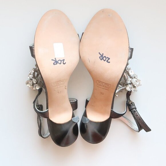 NEW Vicini Giuseppe Zanotti Silver Heels / Sandals w Crystal Embellishments 8 - Picture 6 of 16